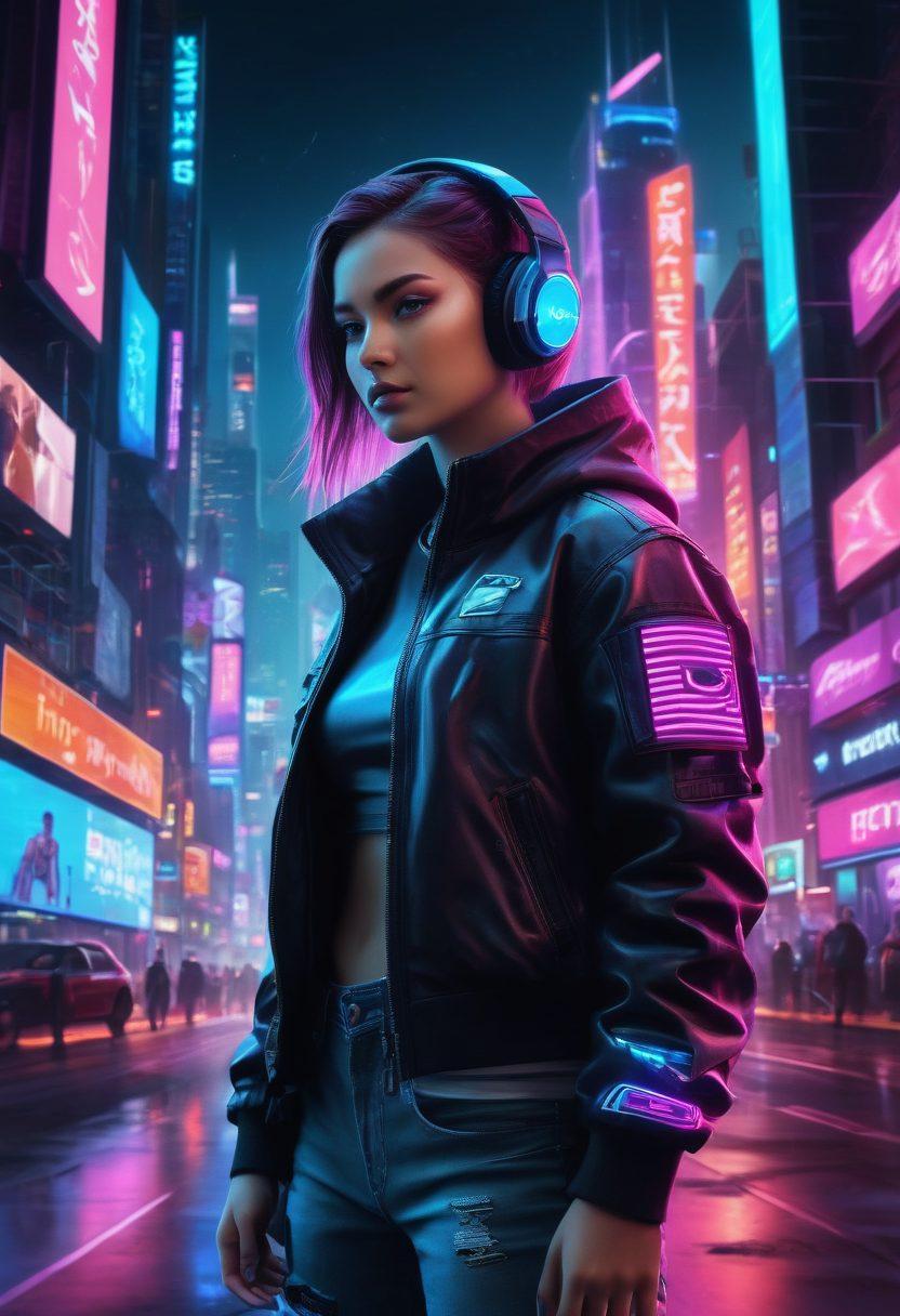 A dynamic collage showcasing the fusion of e-sports and pop culture, featuring an intense gaming scene illuminated by neon lights, iconic gaming characters, and digital symbols blending with elements of dark aesthetics. Include a backdrop of a futuristic cityscape filled with holographic displays and vibrant colors that capture the essence of the digital age. super-realistic. vibrant colors. cyberpunk.